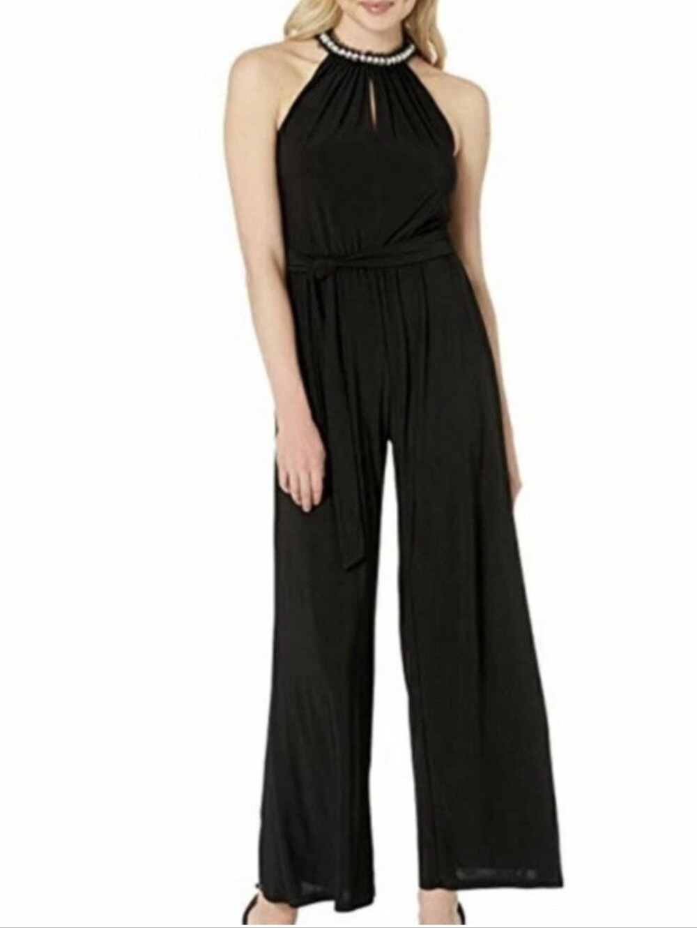 Betsey Johnson Black Halter-Beaded Wide Leg Jumpsuit Size 4